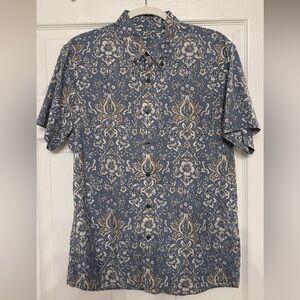 Abercrombie & Fitch Men's Blue Floral Short-Sleeve Button-Up Shirt